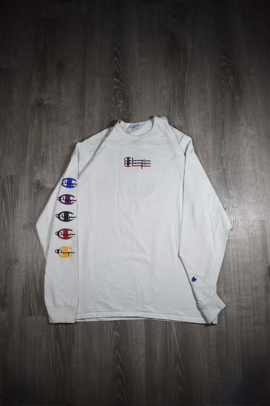 Champion Multi-Logo Long Sleeve T-Shirt White Size XL